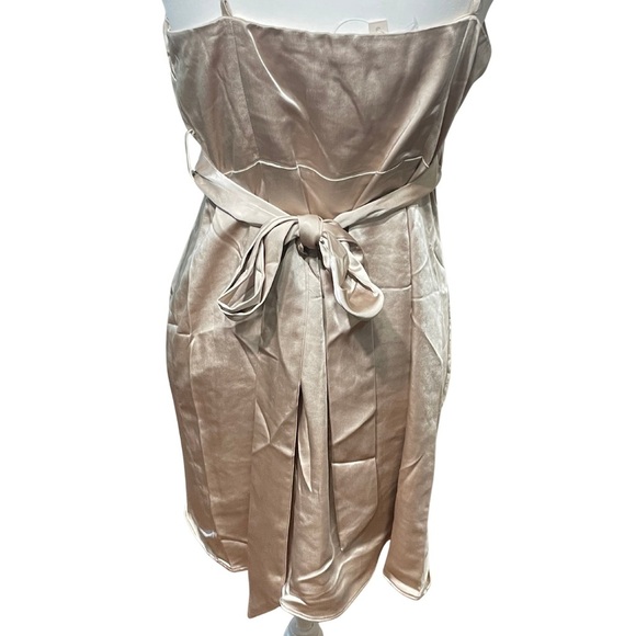 By Blush - Shimmering Cream Colored Ruched Wrap Midi Dress, NWT, Size Large - Picture 5 of 11